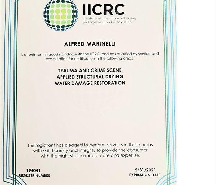 IICRC certificate.
