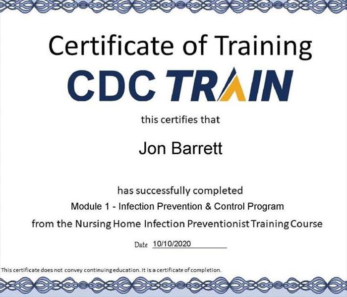 Infection control procedures, CDC Infection Control, Disinfecting - image of CDC certificate training