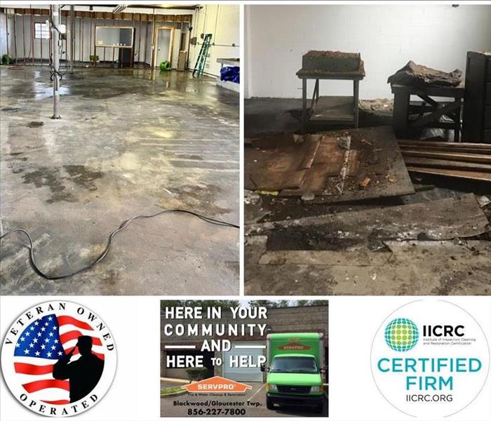 Commercial Water damage occurred from a Partial Roof Collapse, and Roof leak.