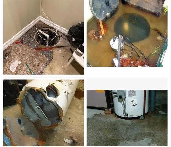 Hot water heater water damage and Sump pump failure water backup