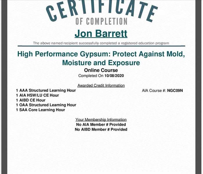 Fiberglass Gypsum and Mold resistance, mold remediation. mold removal control, certificate of completion.